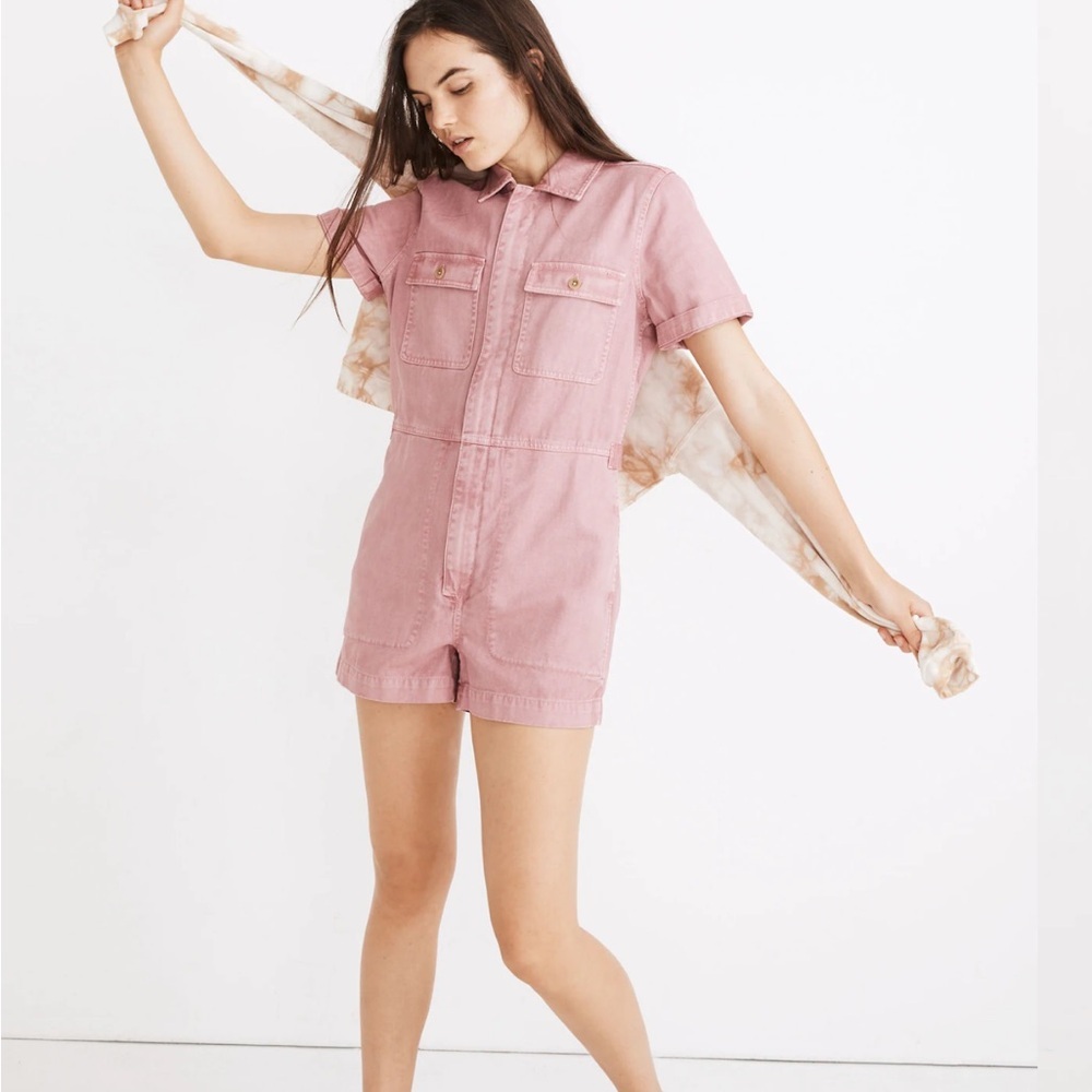 Madewell Women’s Light Bubblegum Pink Dusty Rose Garment-Dyed Coverall Romper S